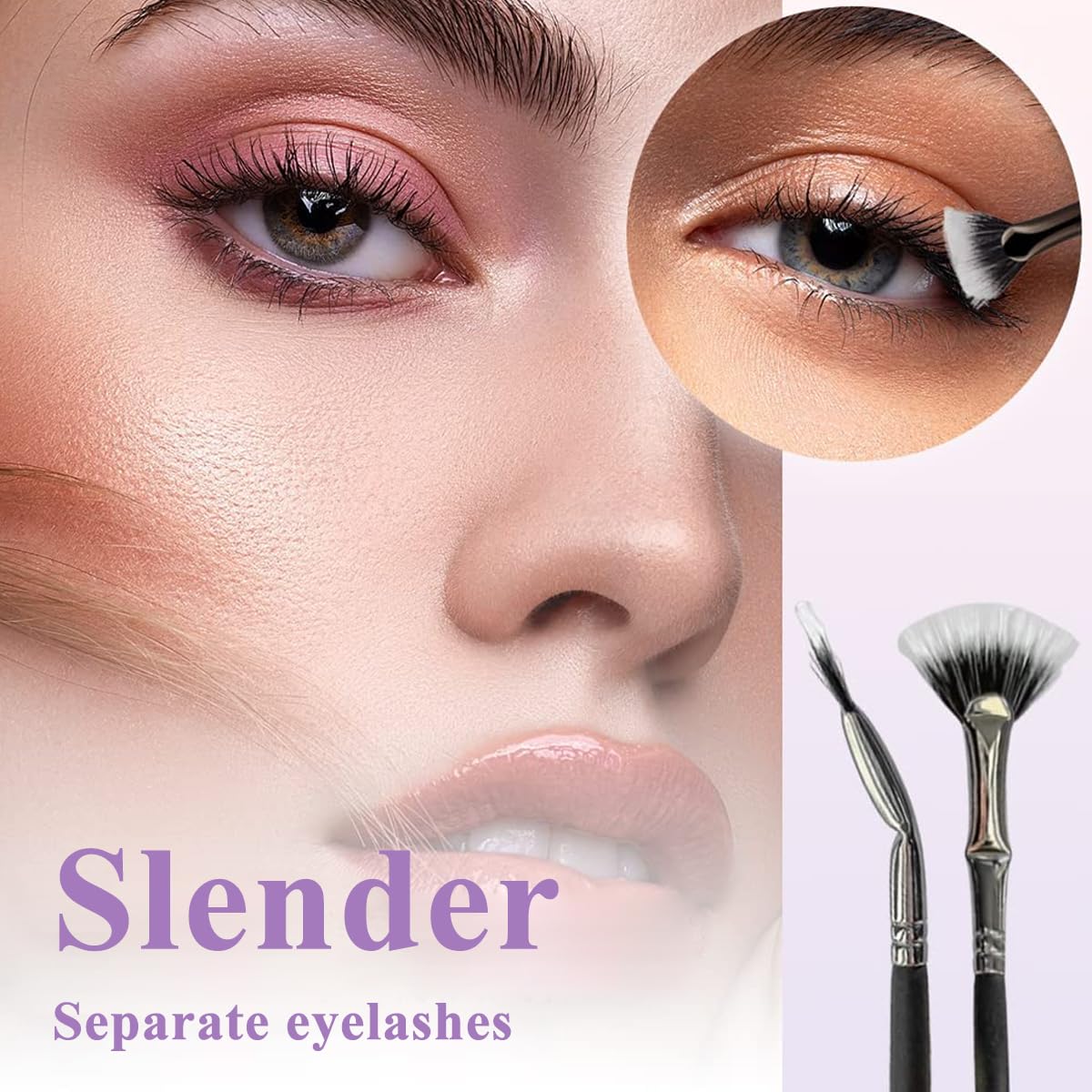 MAYCREATE Eyebrow Brush, Folding Angle Scalloped Lash Brush, Mascara Fan Brush for Upper Lower Eye Lash, Multifunctional Angled Fan Shaped Eyelash Brush Lash Wand Brush Makeup Tool