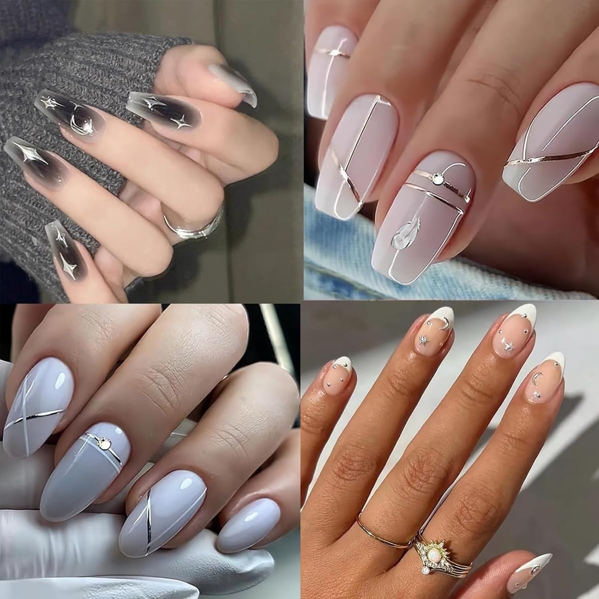 MAYCREATE Nail Art Stickers featuring 30 Sheets Self-Adhesive Holographic Designs for DIY Nails | Aurora Moon and Star Decals for Women and Girls