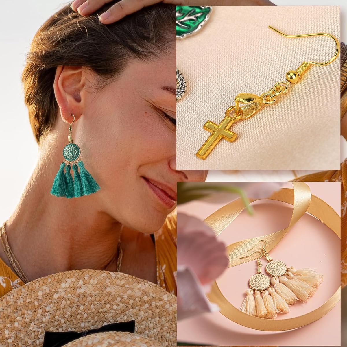 MAYCREATE Earring Hooks for Jewellery Making with 100 Hooks and 50 Backs | Hypoallergenic Gold Stainless Steel DIY Kit