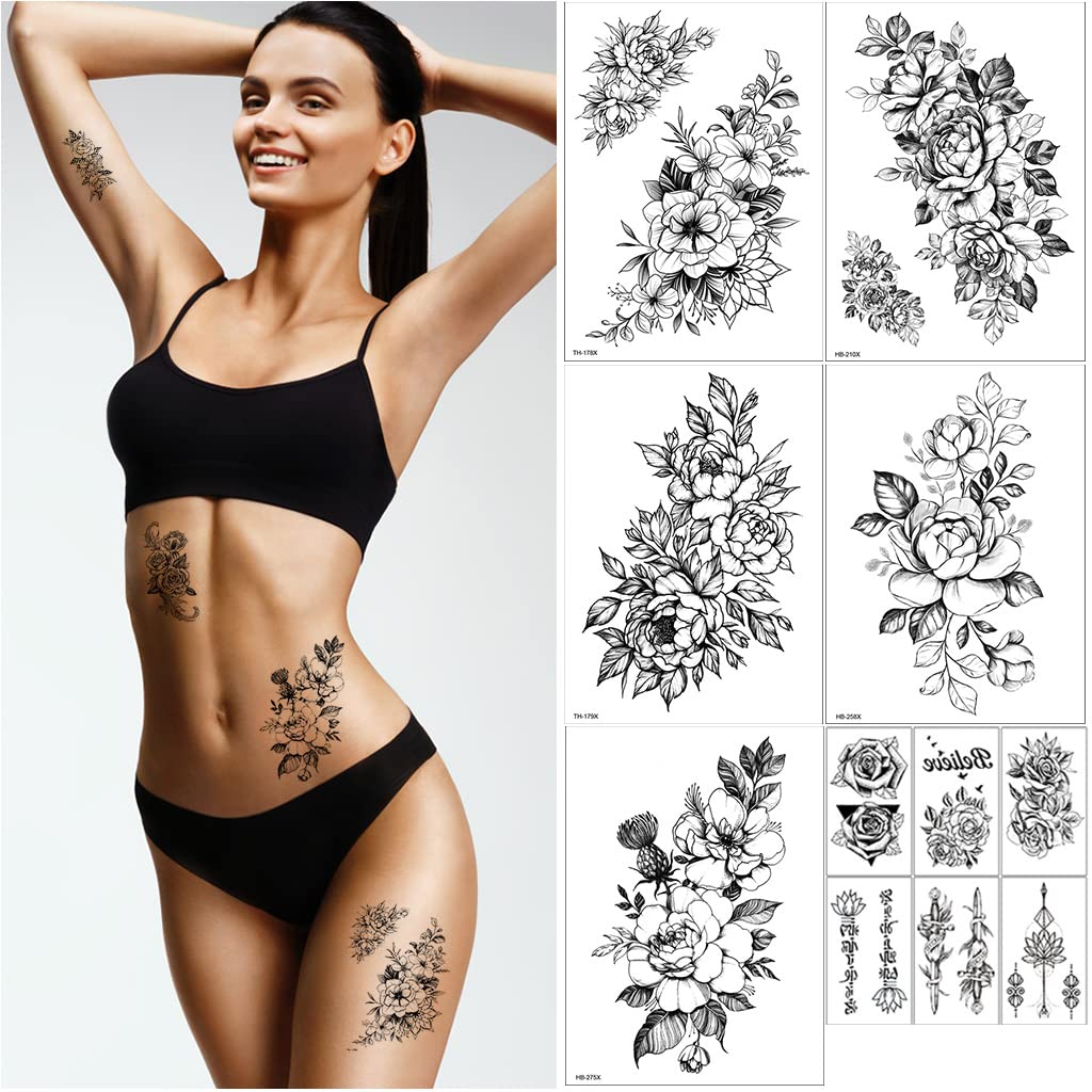 MAYCREATE Temporary Tattoo Stickers for Body Art with 35 Sheets Waterproof Floral Designs