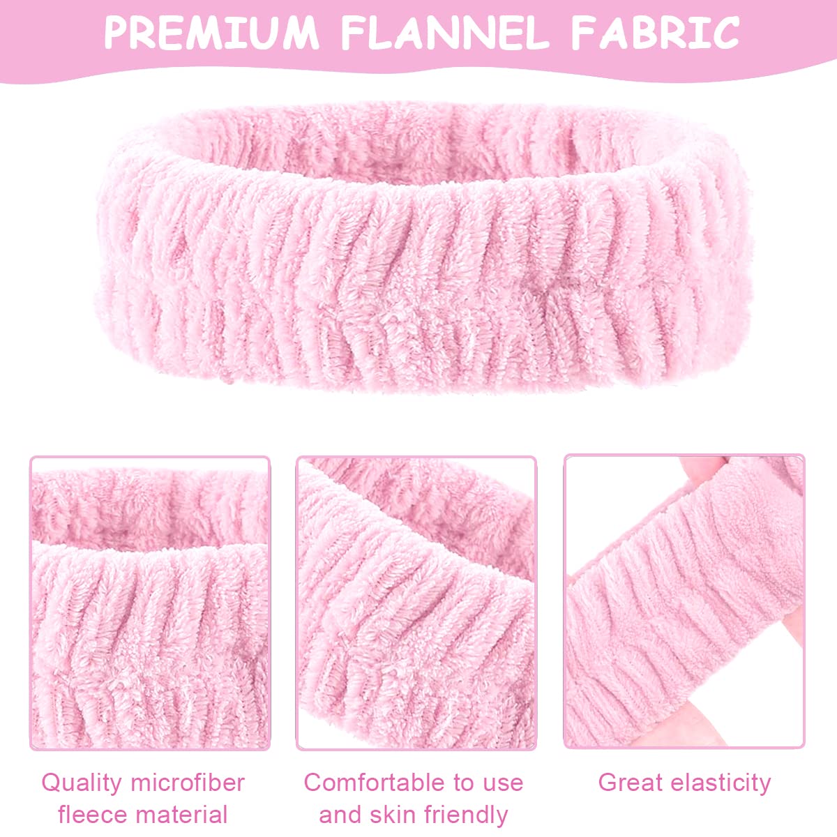 MAYCREATE Face Washing Headband Kit for Skincare and Makeup with Microfiber Fleece | 3Pcs Pink Set