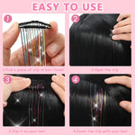 MAYCREATE 6pcs Hair Tinsel Clip-in Glitter Hair Extensions for Women, 20.5in Pink Shiny Tinsel Strands, Heat Resistant Fairy Sparkle Hair Accessories for Girls Kids Festival Cosplay Party Gift