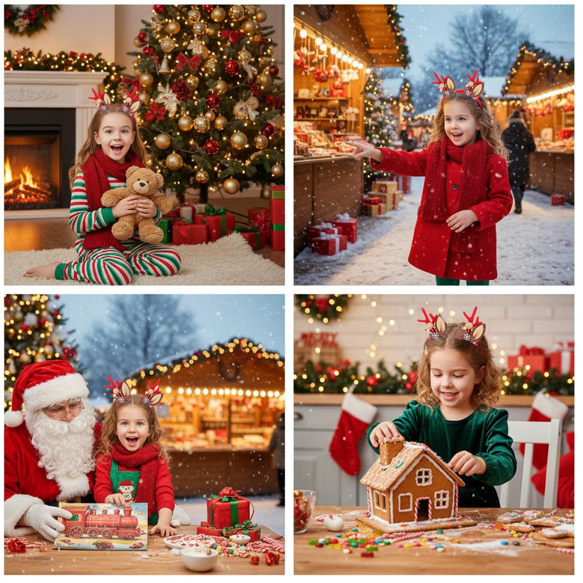 MAYCREATE Christmas Elk Antlers Hair Clips for Festive Hairstyles with Golden Berries | Holiday Accessory for Women and Girls