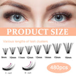 MAYCREATE Lash Clusters for DIY Eyelash Extensions with 480 pcs 9–16 mm D Curl & Thin Band | Natural to Glam Looks