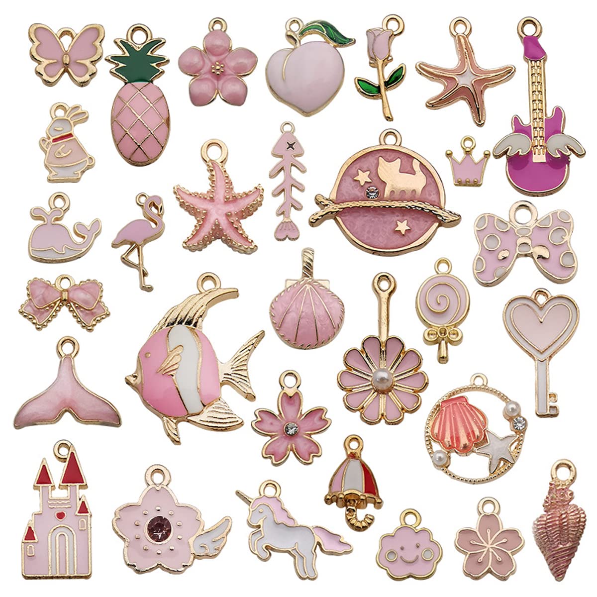 MAYCREATE Jewelry Making Pendant Kit for DIY Crafts featuring 31pcs Enamel Charms and Gold Plated Zinc Alloy Pendants