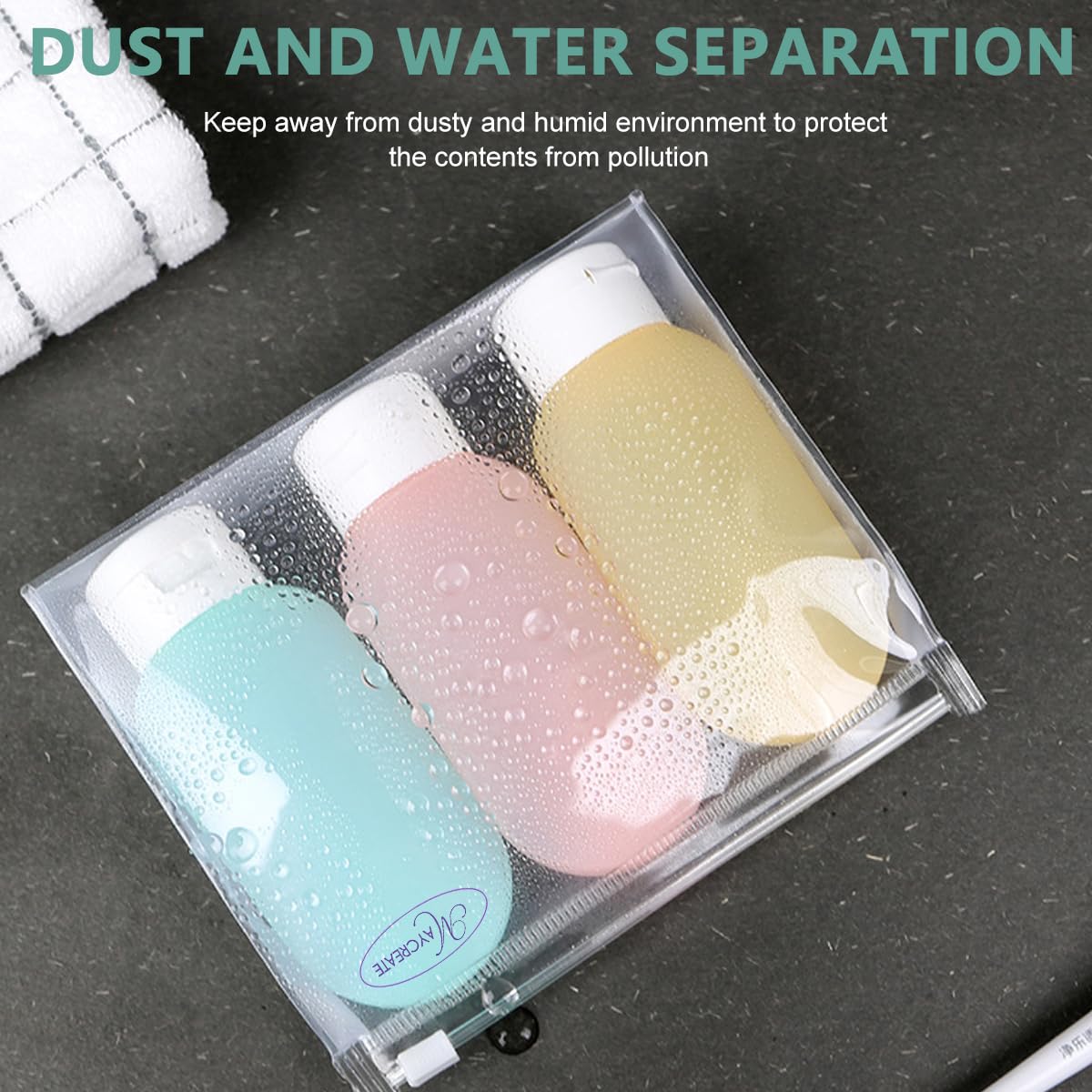 MAYCREATE Travel Toiletries Bottles for TSA Trips with Leakproof Squeeze Caps 6 Pack 60ml | Plastic Refillable Containers