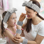 MAYCREATE Spa Headband & Wristband Set for Face Washing with Soft Flannel Bow | Grey