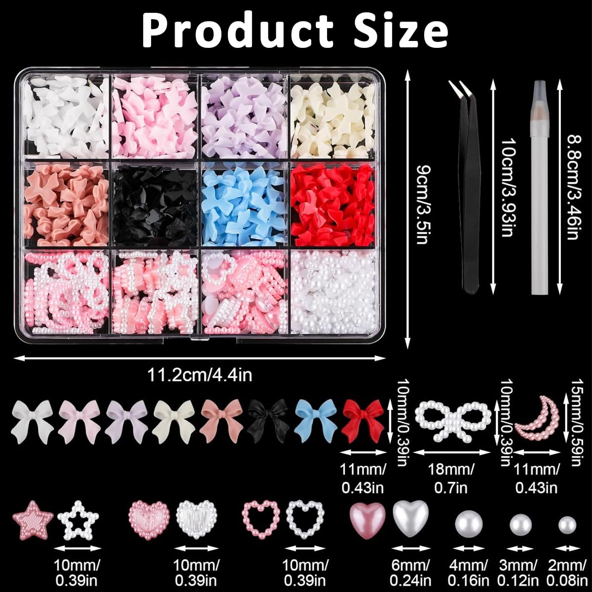 MAYCREATE 3D Nail Charms Set for Nail Art and DIY Crafts featuring 600 pcs Pearls & Shapes