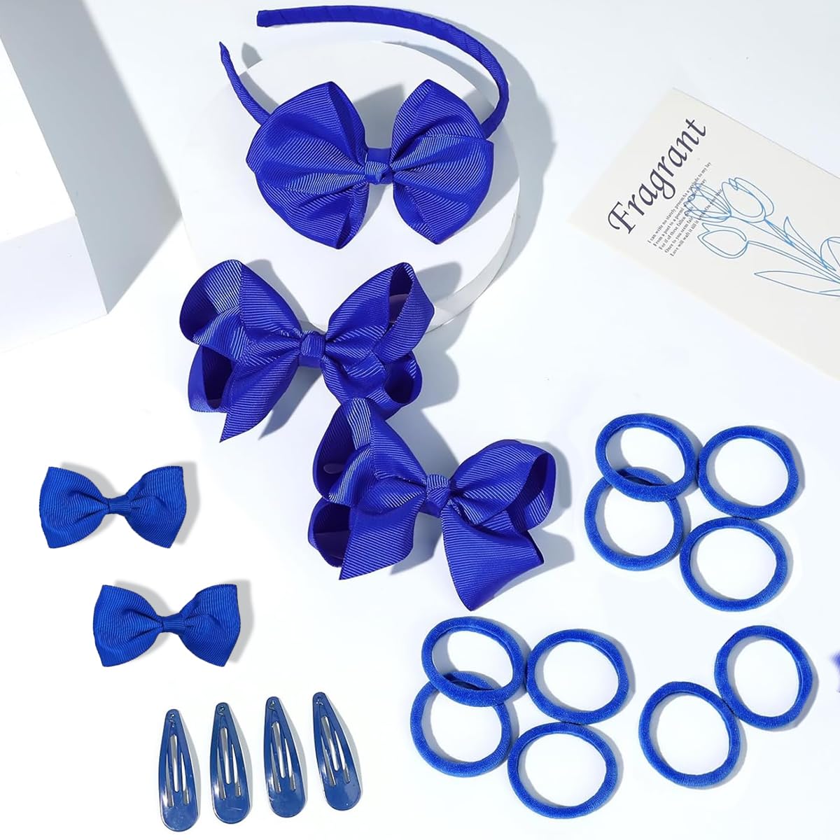 MAYCREATE Girls Bow Hairband Set of 20pcs, Hair Bows for Kids Girls, Bowknot Hair Clips Rubber Hair Ties Hair Accessories Kit for Toddlers, School Girls - Royal Blue