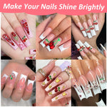 MAYCREATE 3D Cherry Nail Charms for Nail Art with Flat Back Design and 50Pcs Pink Red Gems