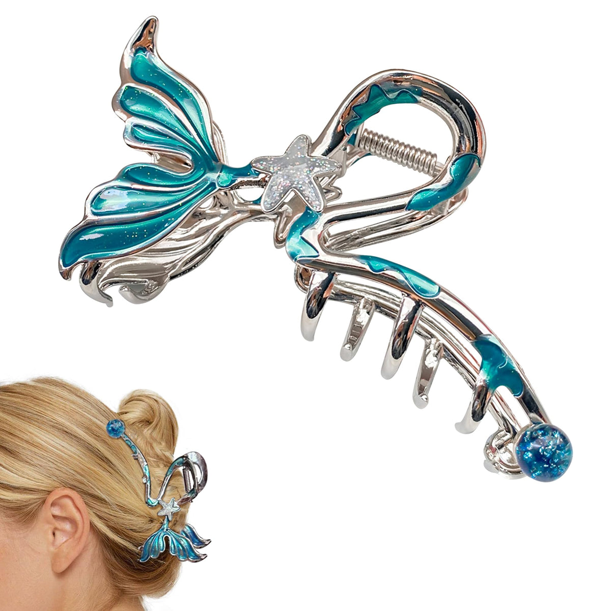 MAYCREATE® Metal Claw Clips for Women, Silver Fish Hair Clip Metal Hair Clips for Women Fish Claw Clip for Thick Hair-Blue