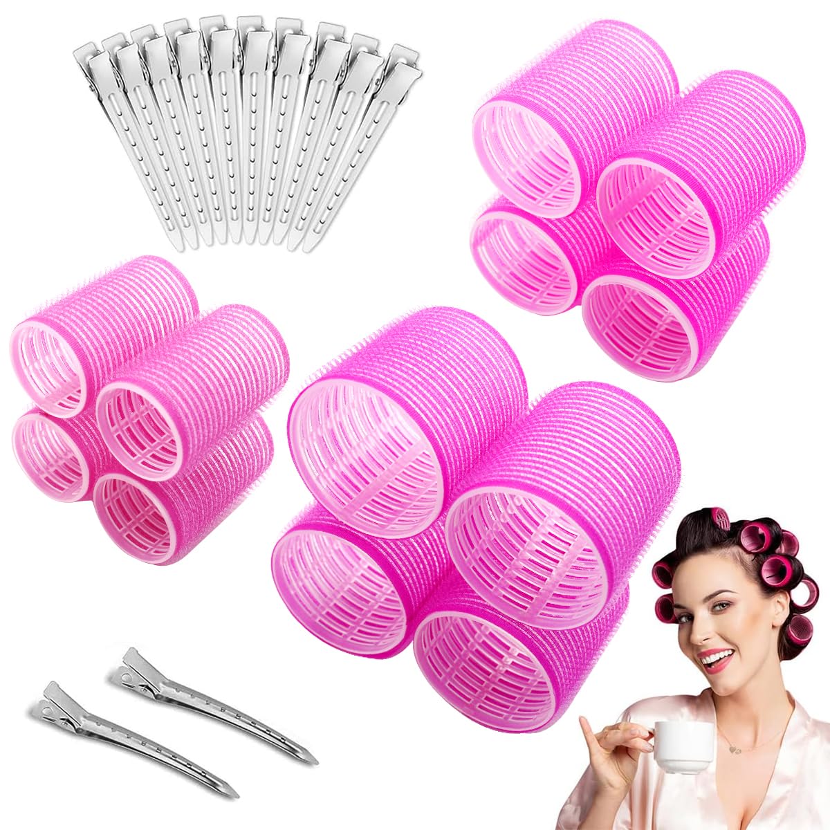 MAYCREATE Heatless Hair Curler Kit with 12 Rollers and 12 Bang Clips for Women | 3 Sizes