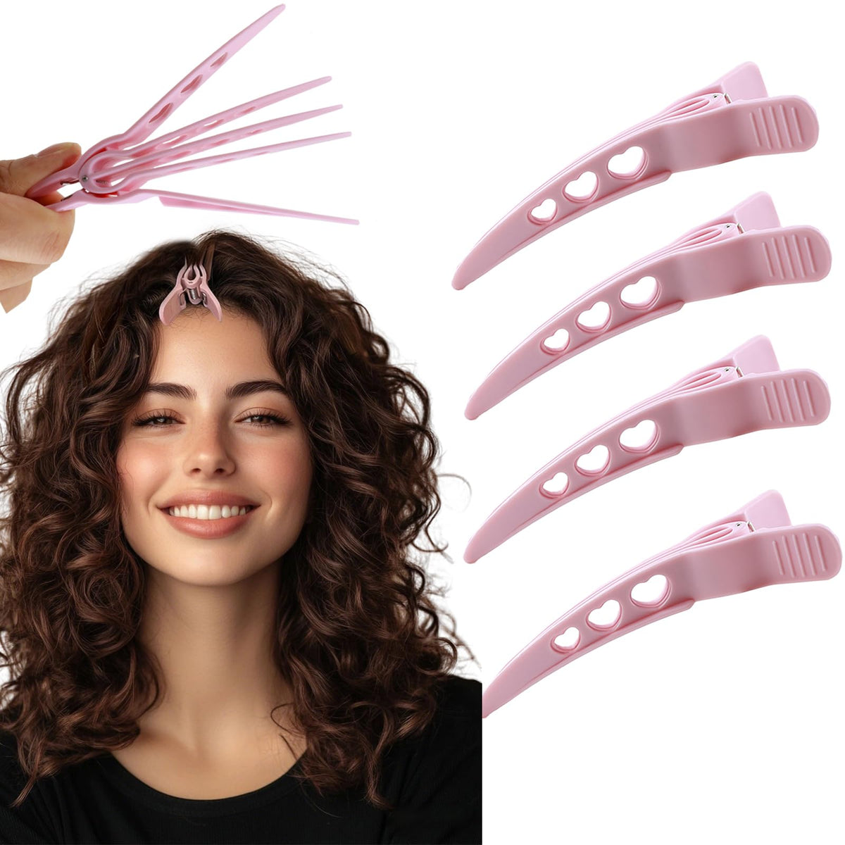 MAYCREATE® 4pcs Volumizing Hair Sectioning Clips, Root Lift Hair Clips for Blow Dry Styling, Hairs Coloring & Sectioning Accessories, Fashion Pink Hollow Out Heart Design