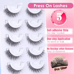 MAYCREATE Self Adhesive False Eyelashes for Daily Wear featuring Pre Glued Strip and Clear Band | 5 Pair Fiber Lashes for Beginners