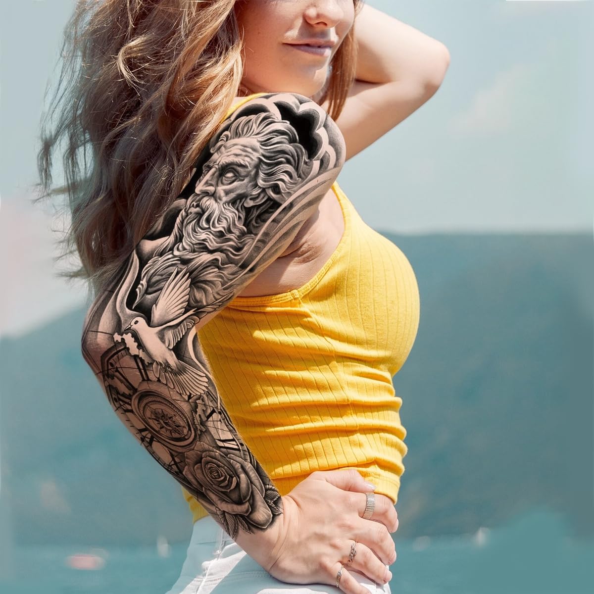 MAYCREATE Temporary Tattoo for Men with 6 Large 48cm x 17cm Sheets | Waterproof & Hypoallergenic