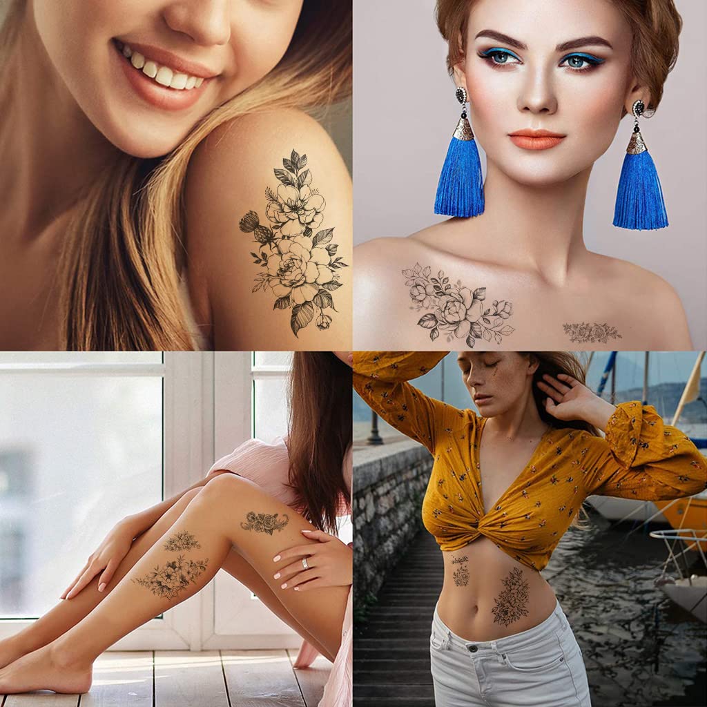 MAYCREATE 35 Sheets Tatto Sticker Flowers Temporary Tattoos Stickers Roses Butterflies Tatto Stickers Assorted Tatto Sticker for Body Art Tattoos Art Waterproof Temporary Tattoos Stickers