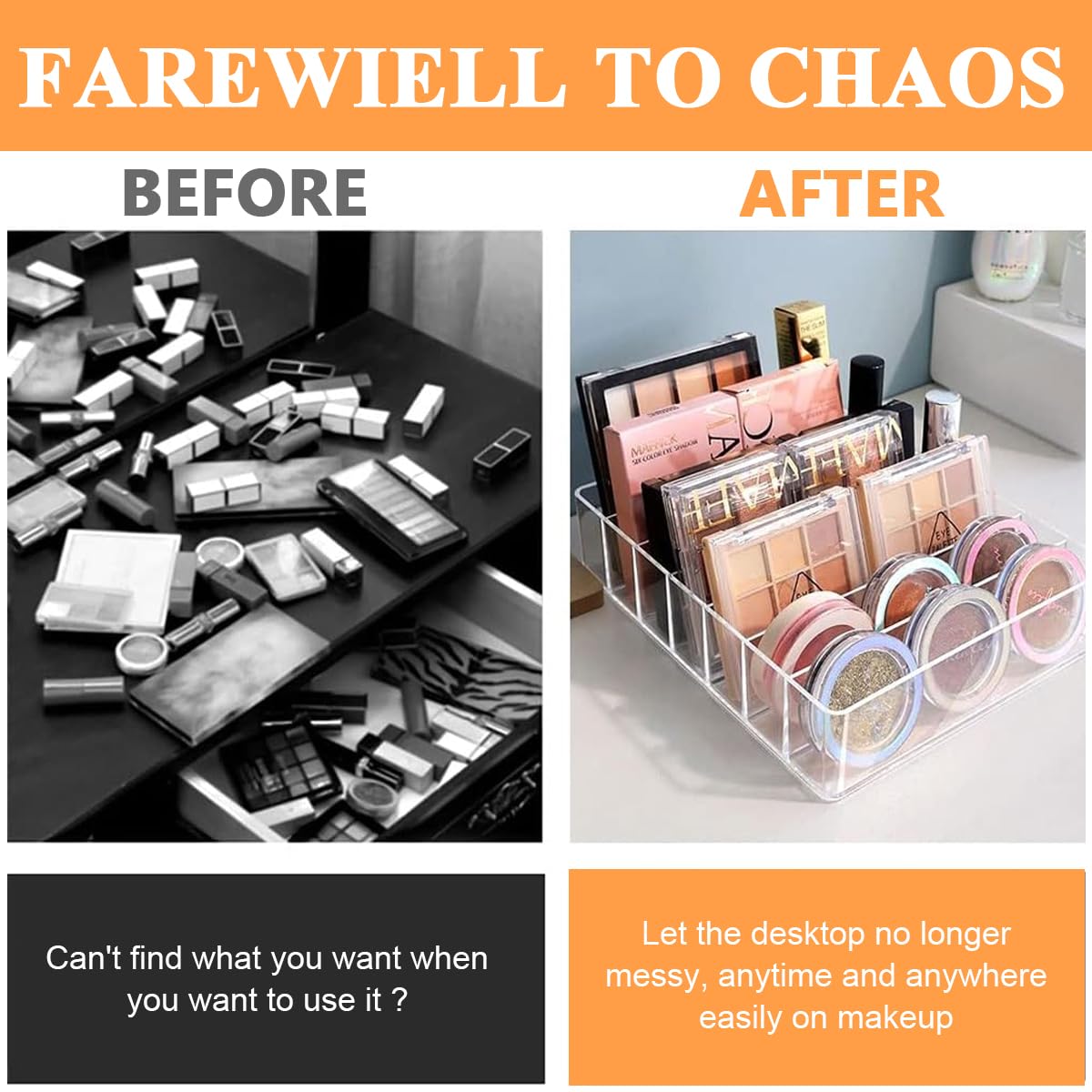 MAYCREATE Make Up Organizers and Storage for Vanity, 7 Sections Divided Clear Acrylic Cosmetics Organizer for Drawer and Bathroom