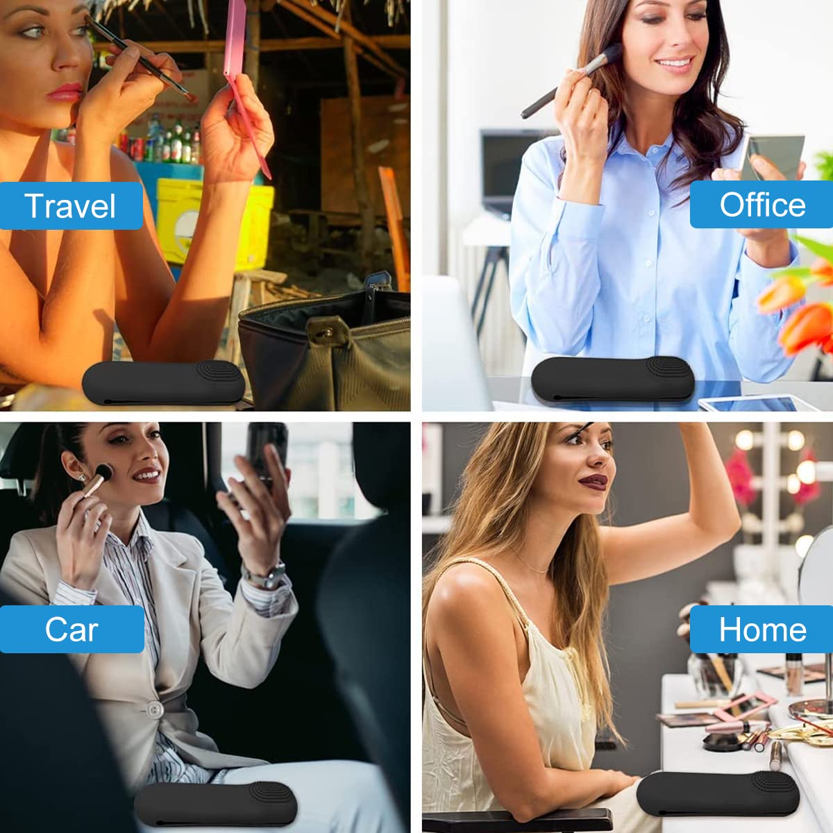 MAYCREATE Makeup Brush Holder for Travel and Daily Use with 22.6 cm Size & Magnetic Closure | Silicone Organizer Featuring Built In Cleaning Area