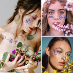 MAYCREATE Butterfly Tattoo Sticker 12 Sheets Kit, Face Mehendi Temporary Tattoos for Women Girls, Aesthetic Glitter Fake Tattoo Stickers for Face Arm Body, Freckle Tattoo Art for Rave Party