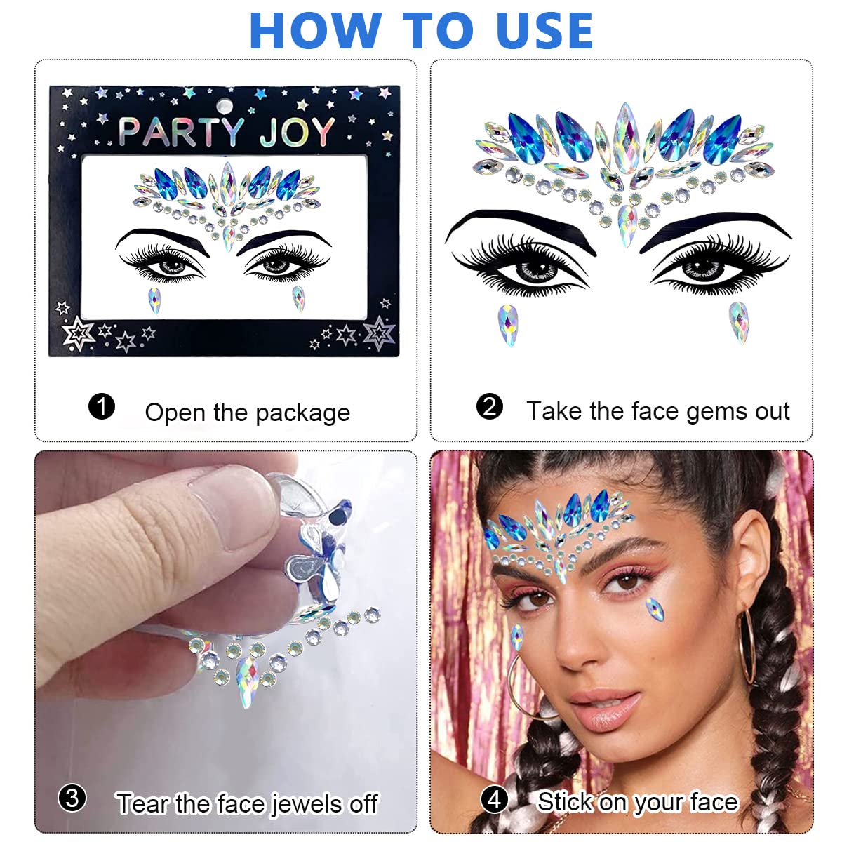 MAYCREATE Rhinestone Face Sticker for Festival Makeup and Party Looks | Self Adhesive Acrylic Gems