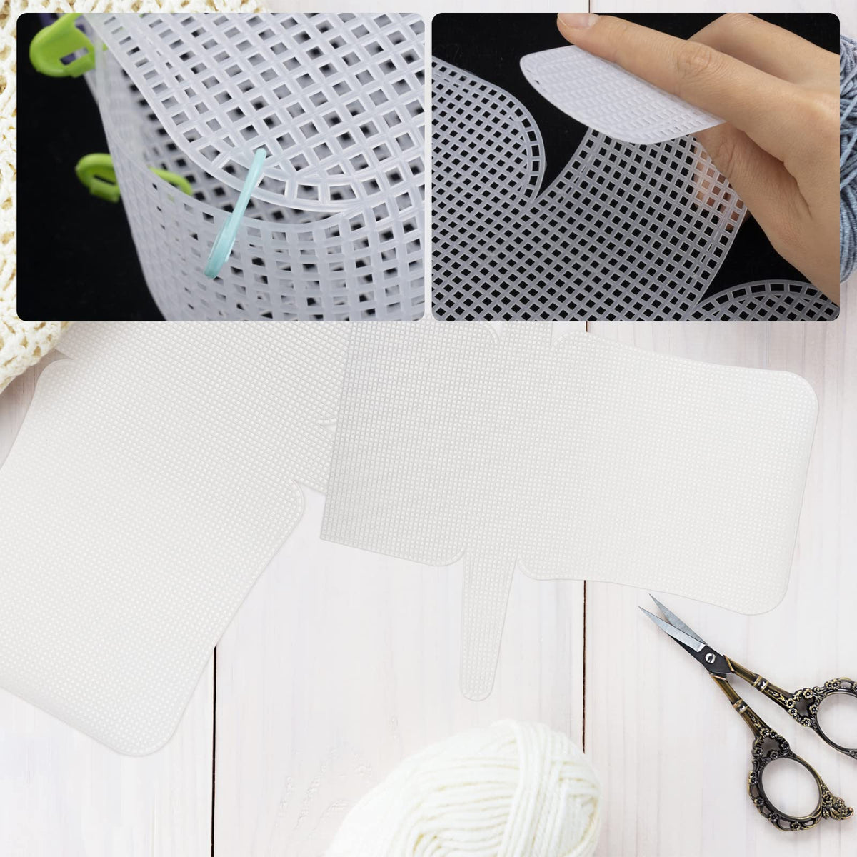 MAYCREATE Mesh Clear Plastic Canvas Sheets for DIY Sewing Bags with 100 Clips | White Craft Kit