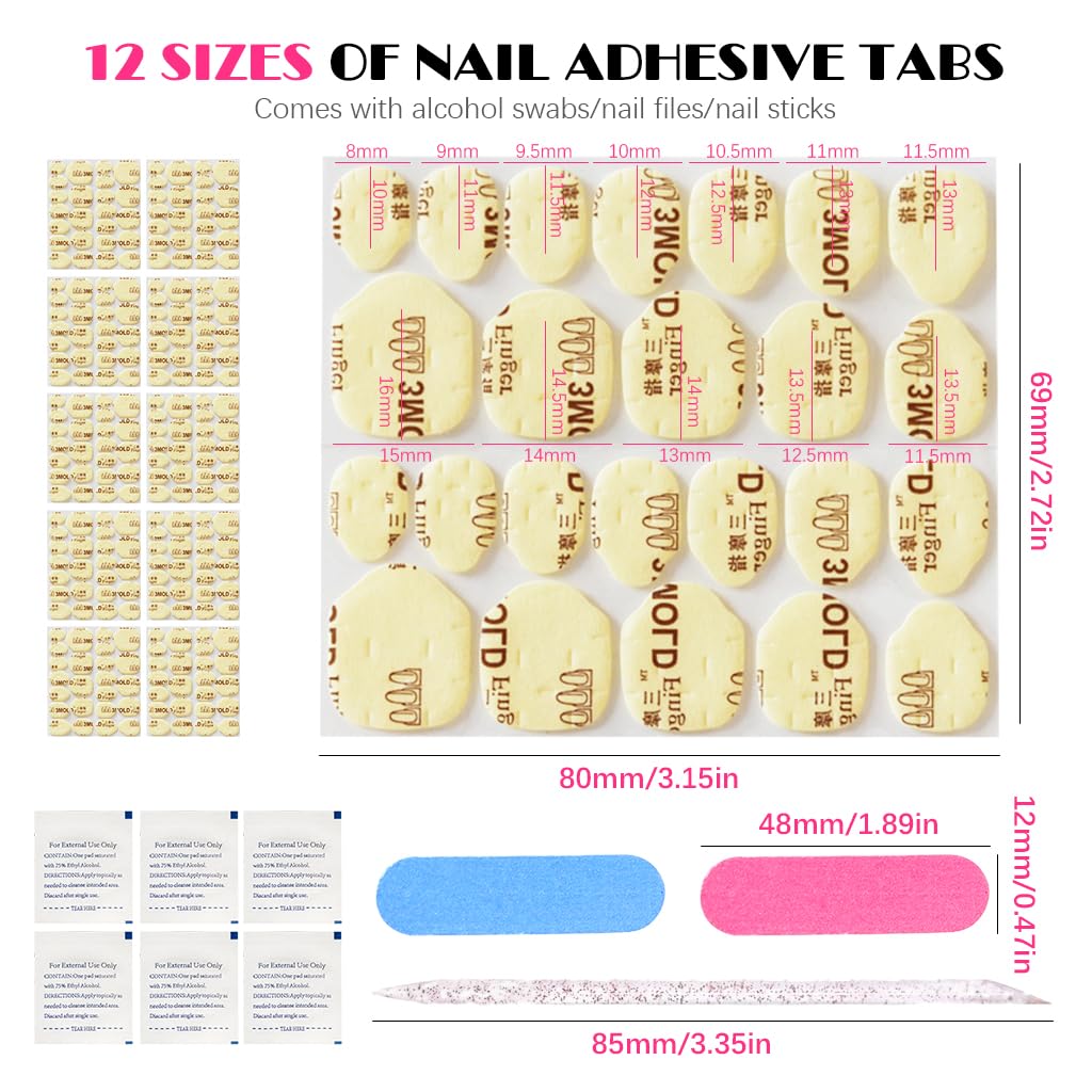 MAYCREATE Nail Adhesive Tabs for Press On Nails with 240 Double Sided Sheets | Easy Reusable Glue Stickers