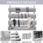 MAYCREATE Bracelet Holder Organizer 3-Tier Jewelry Display Stand for Watch Bangle Bracelet - Detachable Velvet Desk Bracelets Storage Showcase Rack, Grey