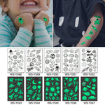 MAYCREATE Kids Tattoo Stickers for Birthday Parties featuring 10 Sheets 110x75mm Night Glow Designs