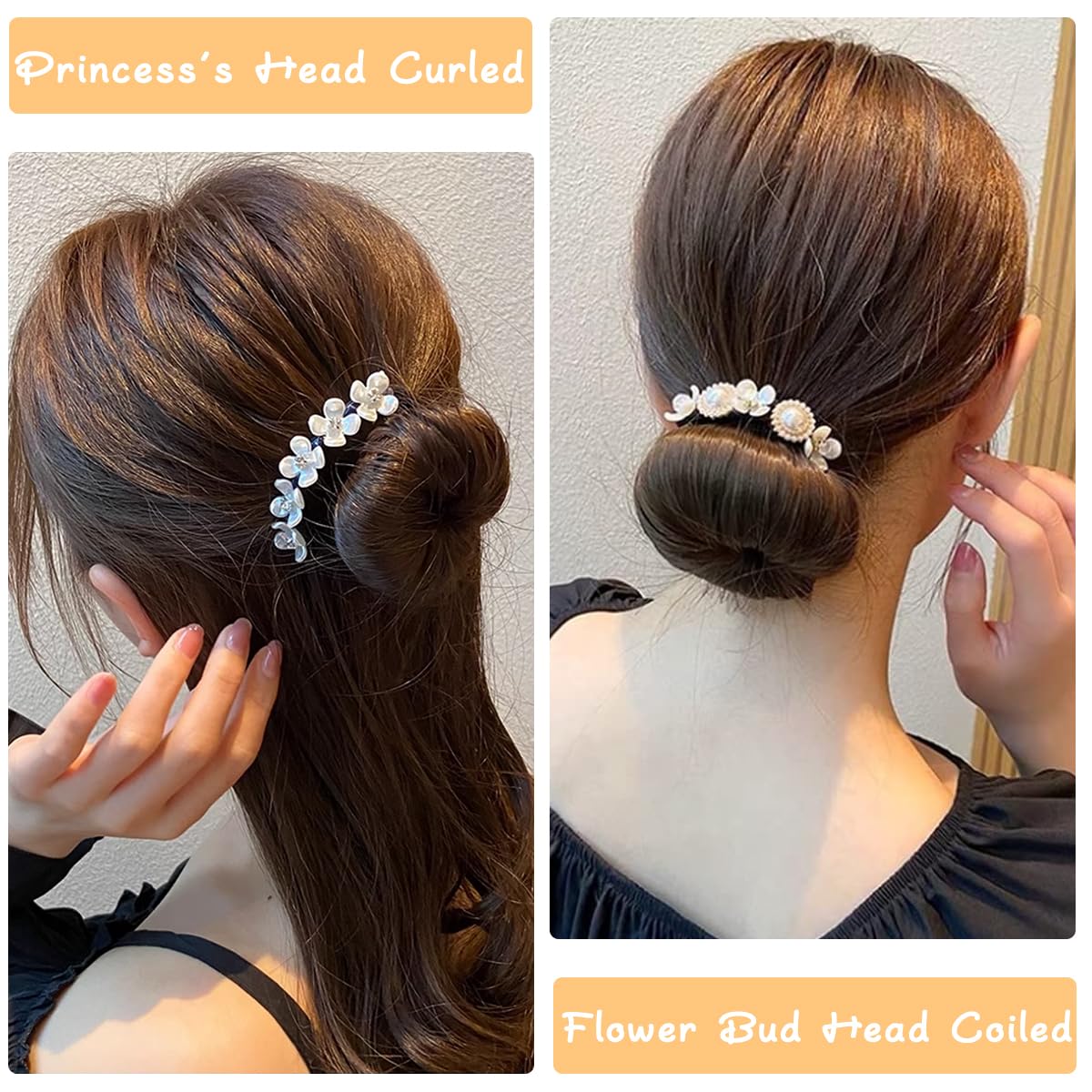 MAYCREATE 4pcs Hair Bun Maker for Hair Flower Pearl Easy Twister Hair Bun Shaper Stylish Rhinestone Twist Hair Bun Accessories for Women Girls Daily, Party, Wedding
