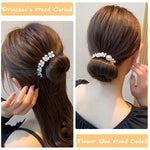 MAYCREATE 4pcs Hair Bun Maker for Hair Flower Pearl Easy Twister Hair Bun Shaper Stylish Rhinestone Twist Hair Bun Accessories for Women Girls Daily, Party, Wedding