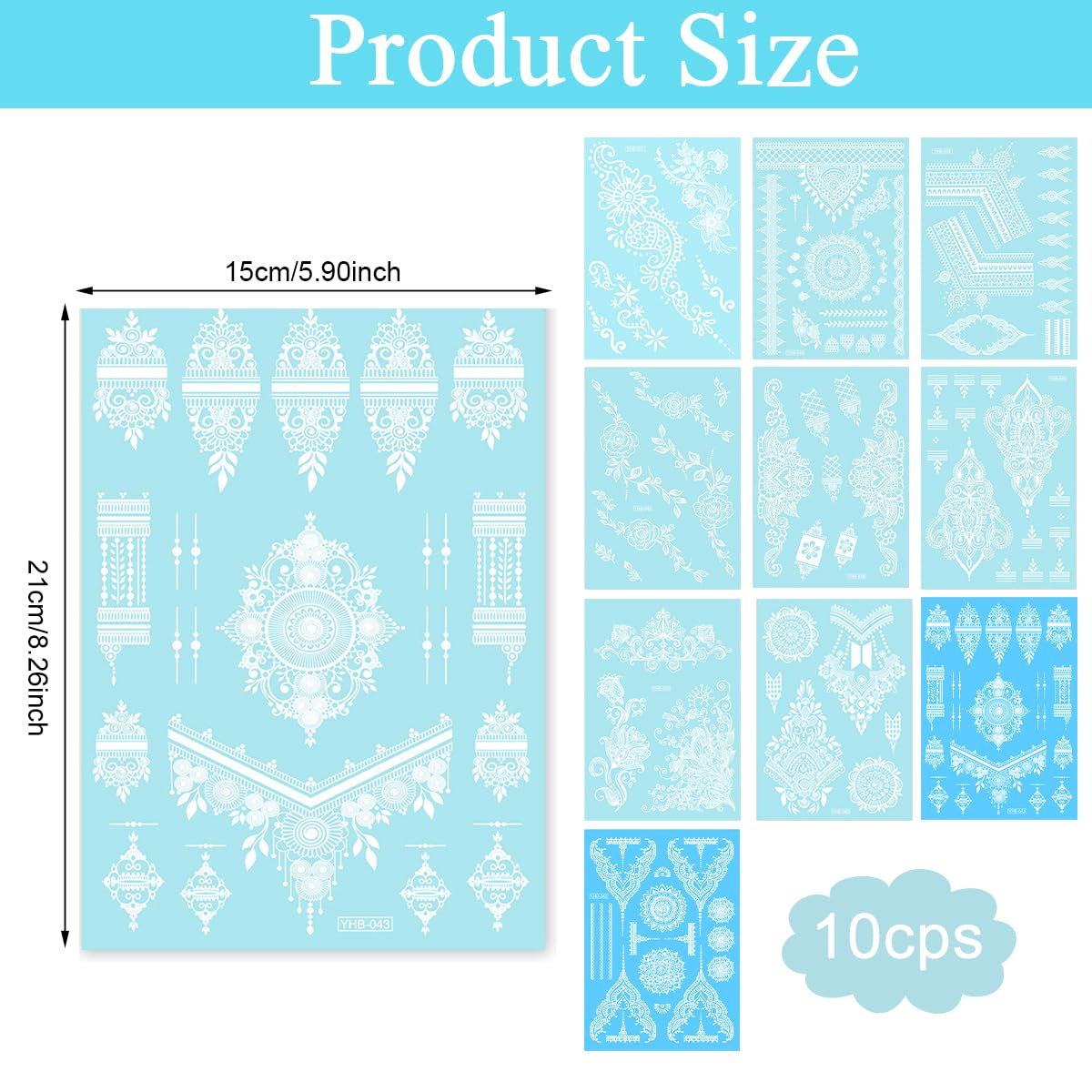 MAYCREATE White Hand Tattoo Stickers for Weddings and Festivals featuring 10 Sheets | Waterproof Temporary Henna for Women and Girls