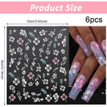 MAYCREATE 6Pcs Hibiscus Flower Nail Stickers, Nail Decals 3D Self-Adhesive Flower Pattern Summer Hibiscus Nail Design French Tip Nail Stickers Summer DIY Nail Decoration for Women