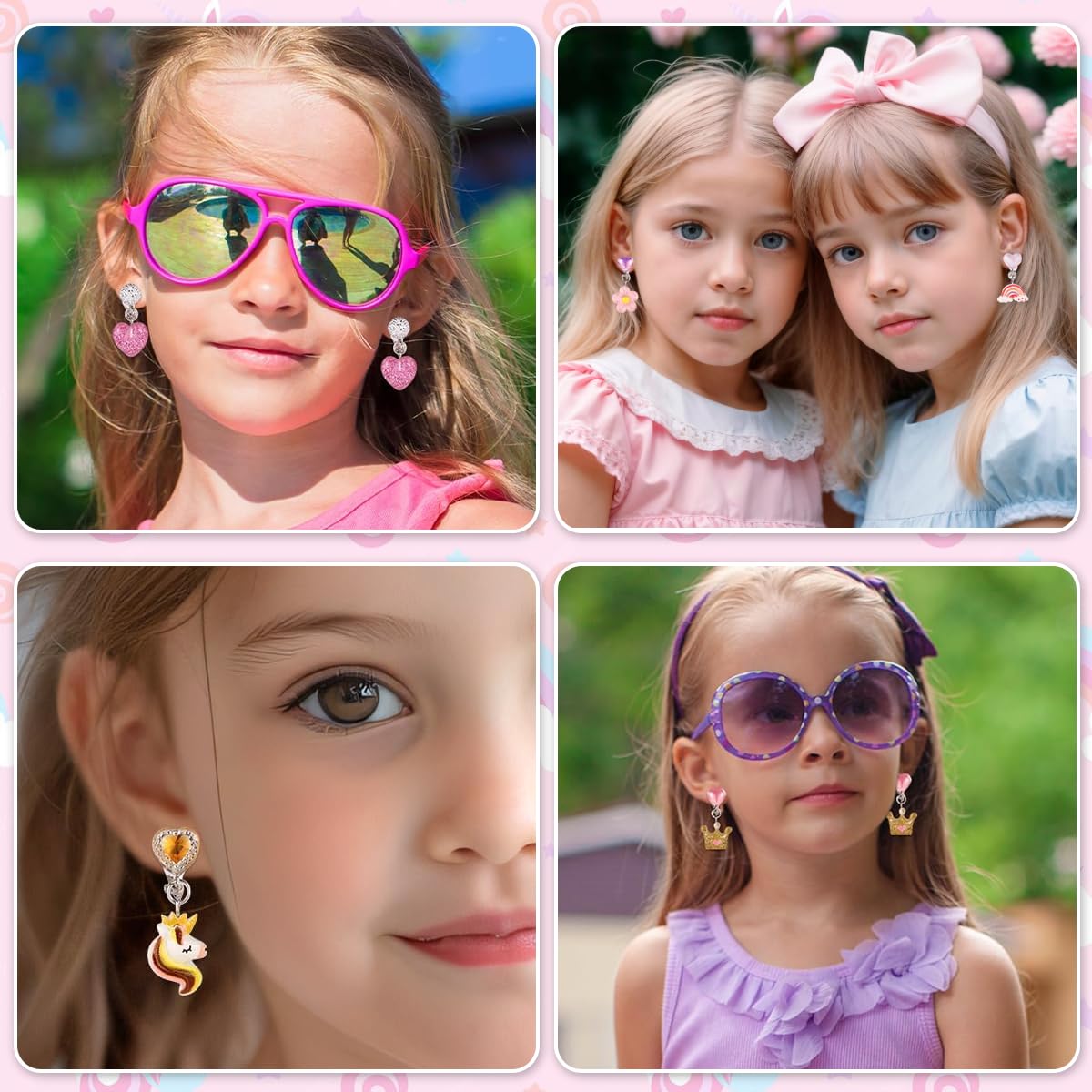 MAYCREATE Clip On Earrings for Girls featuring 6 Pairs Resin Unicorn Heart Designs | Non Pierced Jewelry Set