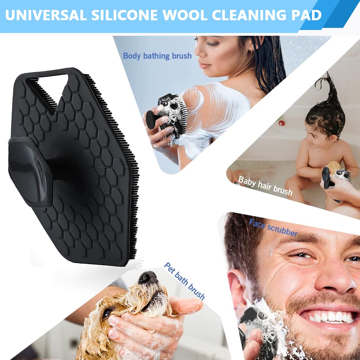 MAYCREATE 2 in 1 Silicone Body Scrubber, Body Shower Scrubber and Scalp Hair Massager Shampoo Brush for Women Men Sensitive Skin, Long-Lasting & Easy to Clean, Blue