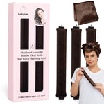 MAYCREATE 3pcs Heatless Overnight Hair Curlers, Hair Curlers to Sleep In Curlers Blowout, No Heat Curling Rods Set for Women with Headscarf and Hook for Long Hair, Brown