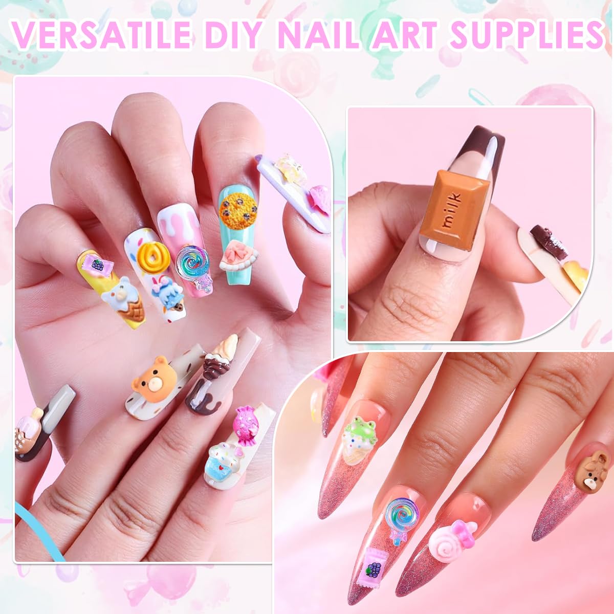 MAYCREATE 3D Candy Nail Charms for DIY Nail Art with 12 Styles and Lightweight Resin | Cute Kawaii Designs