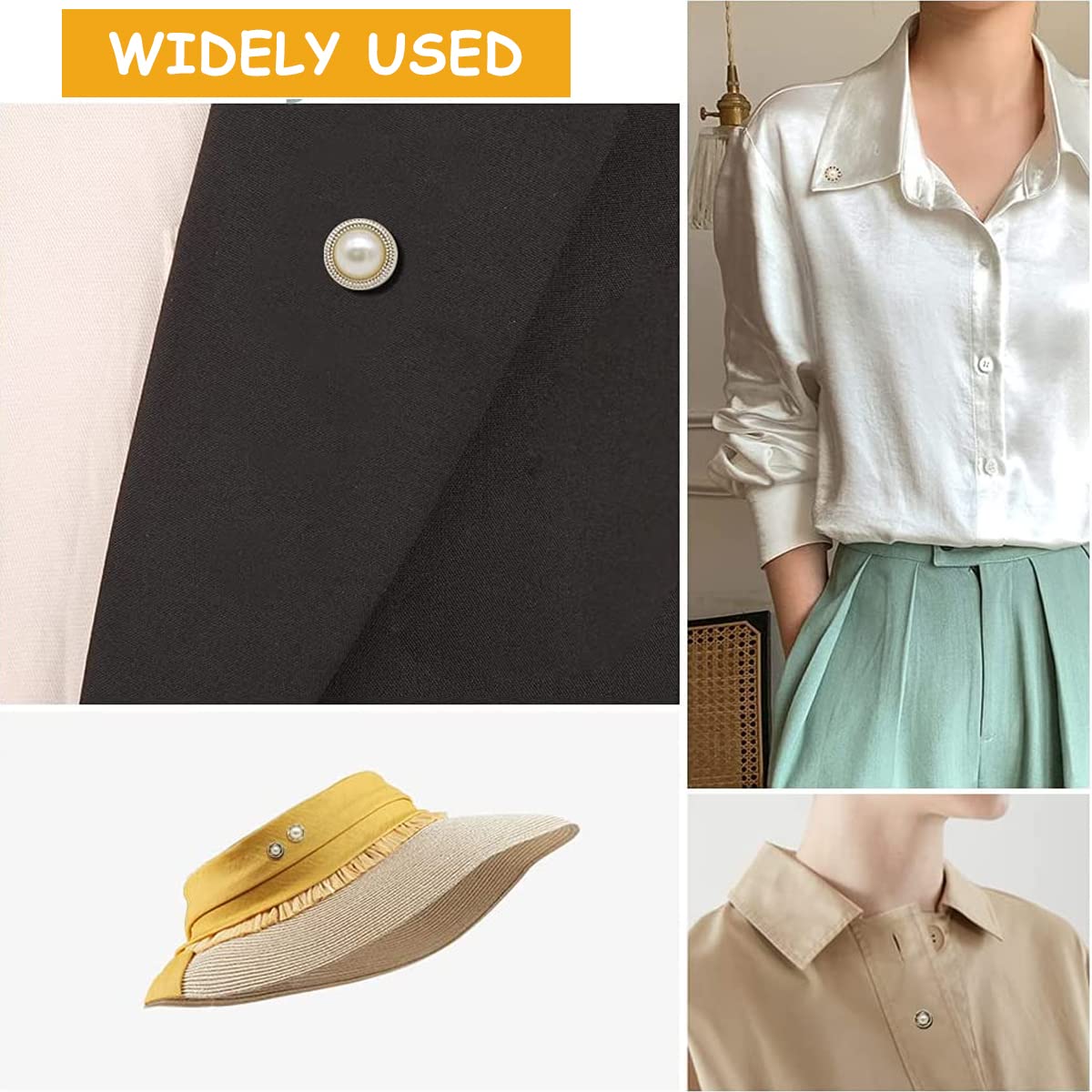 MAYCREATE 30 pcs Pearl Brooch Buttons Cover Up,Pins Mini Safety Shirt Buttons for Cardigan Saree Dress Hats,No Sew & Removable