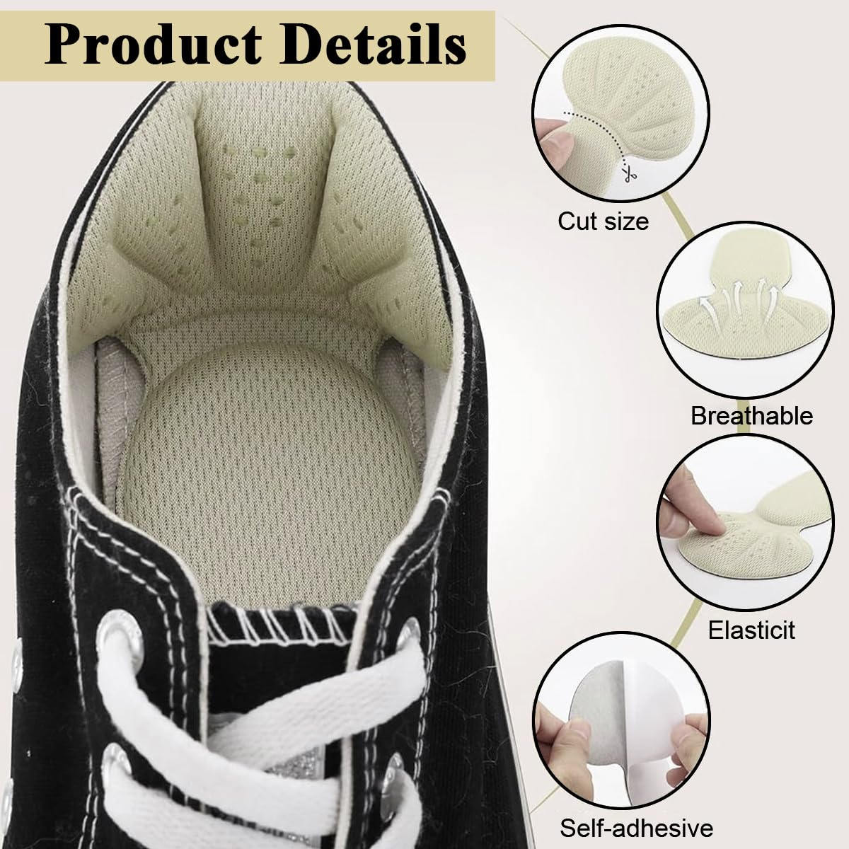 MAYCREATE 2 Pairs Sponge Heel Cushion Back of Heel Cushion Inserts, Heel Protectors Shoe Pads for Shoe Too Big, Soft Mesh Heel Grips Pads for Loose Shoes Heel Insoles for Men Women
