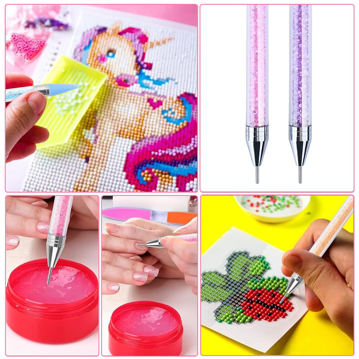 MAYCREATE Nail Art Tools for Diamond Painting with Dual Ended 5.6 in Pens | Acrylic Handle