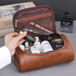 MAYCREATE Toiletries Travel Bag for Men with Handle and Smooth Zipper | PU Leather Organizer