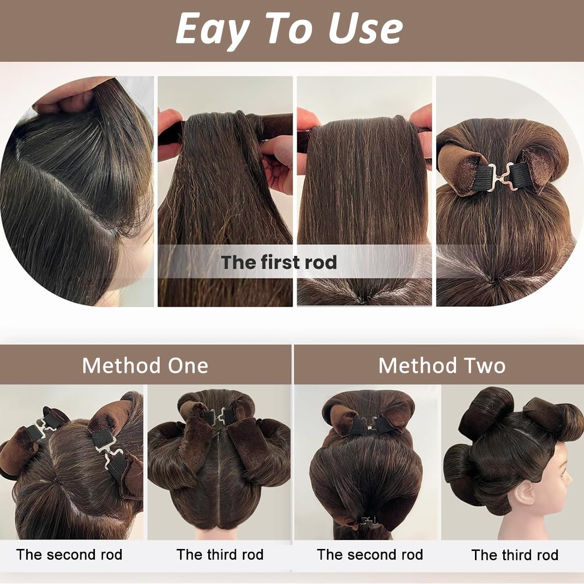 MAYCREATE Heatless Hair Curler for Overnight Curls with Jumbo Foam Rods and Satin Rollers | Brown Set for Women Styling
