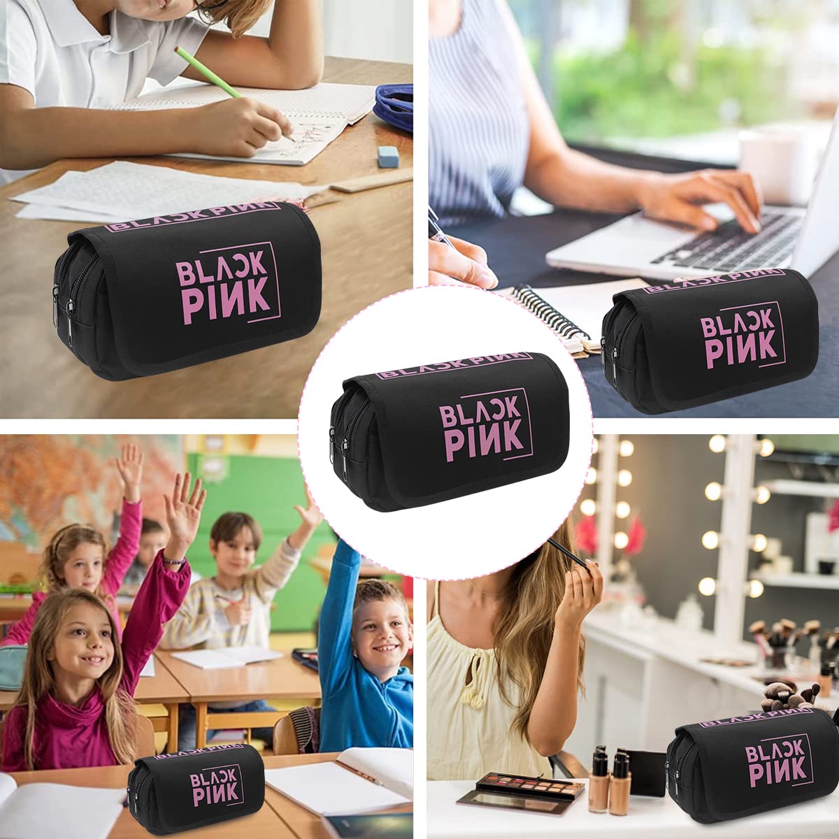 MAYCREATE Blackpink Cosmetic Bag Organizer Makeup Pouch Pencil Box Pencil Case for Blackpink Lover Fans, Double Zippers Stationary Bag for School Girls Adults