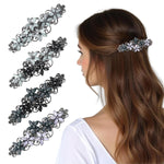 MAYCREATE Hair Clips for Women featuring Floral Rhinestone Design 3.1 in Set of 4 | Metal Barrettes