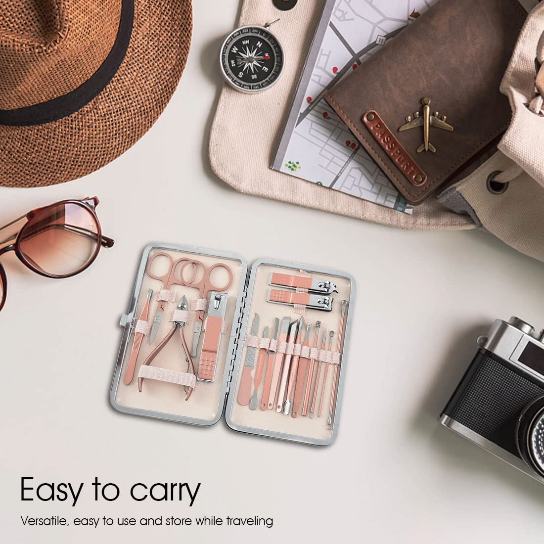 MAYCREATE Stainless Steel Nail Kit for Women Professional Manicure Set Nail Clippers Pedicure Kit - 18 Pieces Grooming kit for Women Portable Travel Kit