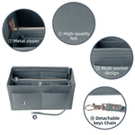 MAYCREATE Women Felt Purse Organizer Insert for Handbag, Felt Bag organizer with zipper for Handbag Tote Bag Storage Purse Divider, Grey