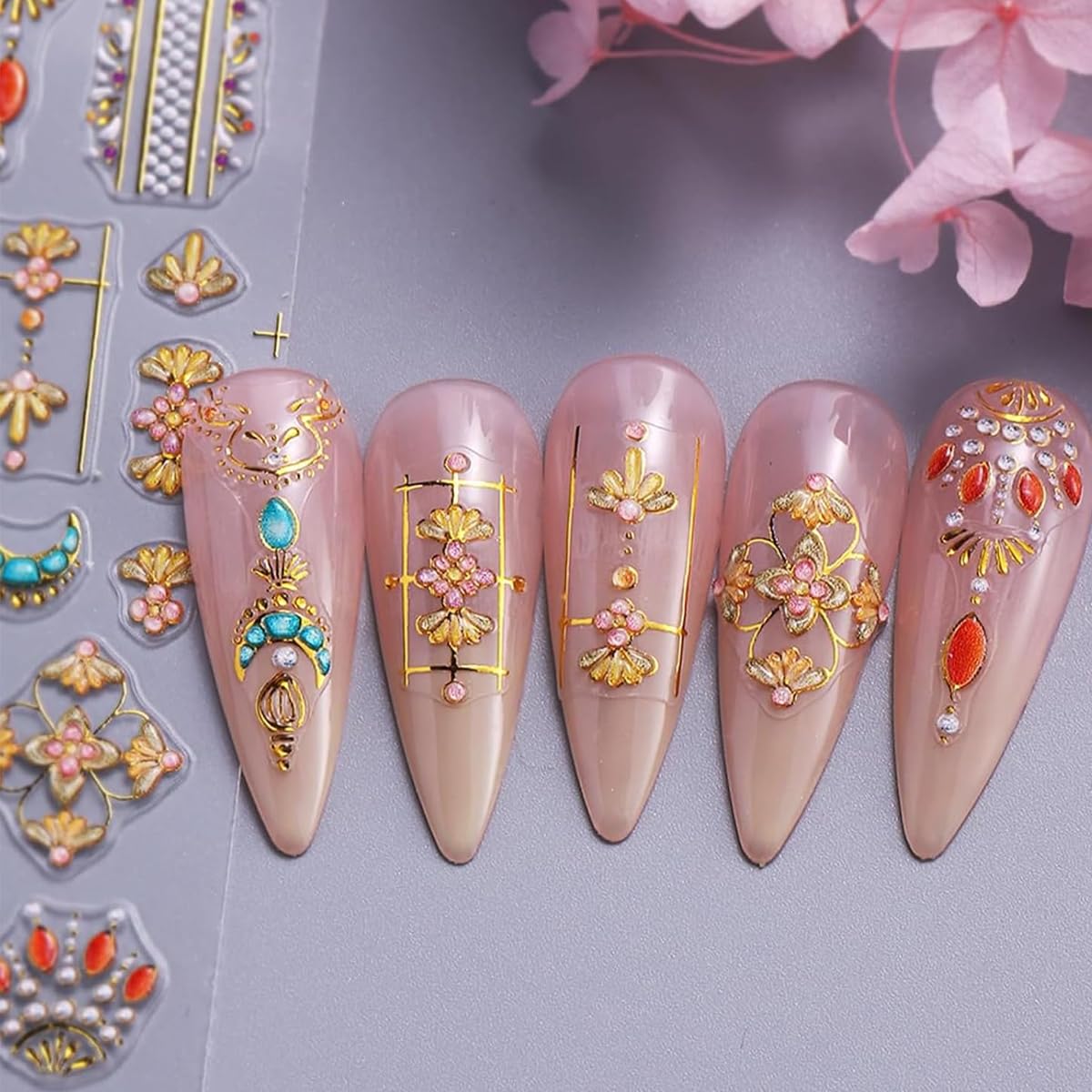 MAYCREATE 5D Embossed Nail Stickers for DIY Nail Art with Self-Adhesive Star Gems | 2PCS Set