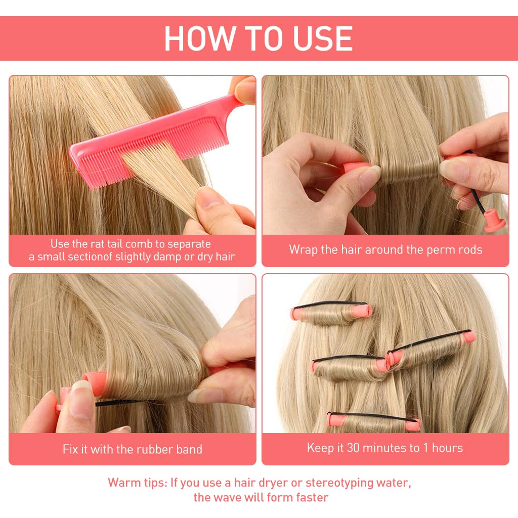 MAYCREATE Heatless Hair Curler 30pcs Kit for Women with 0.51in Rods | PP Cold Wave Rollers