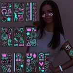 MAYCREATE Temporary Tattoo Sticker for Festival and Party with Dual Color Glow | 10 Sheets