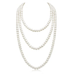 MAYCREATE Pearl Necklace Jewelry for Women Stylish Elegant Three Strand Necklace Jewelry Shinning Faux Pearl Party Long Choker Necklace Jewelry Gift for Women & Girl, 59 inch (White)