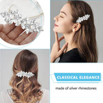 MAYCREATE Rhinestone Hair Clips for Wedding and Party with Crystal Pearls | 2Pcs Silver Barrettes